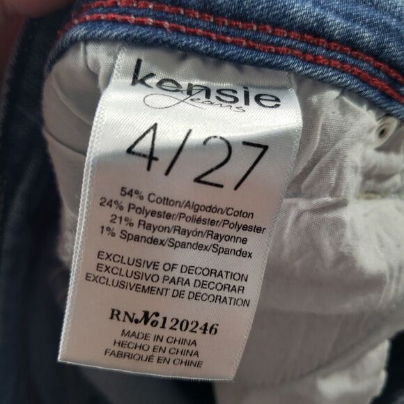 Kensie Mid Rise Jean Shorts Womens Size 4 27 Cuffed Distressed Pockets Stretch - Picture 4 of 10